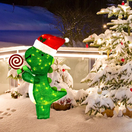 Lighted Dinosaur Christmas Decoration with Warm-White LED Lights