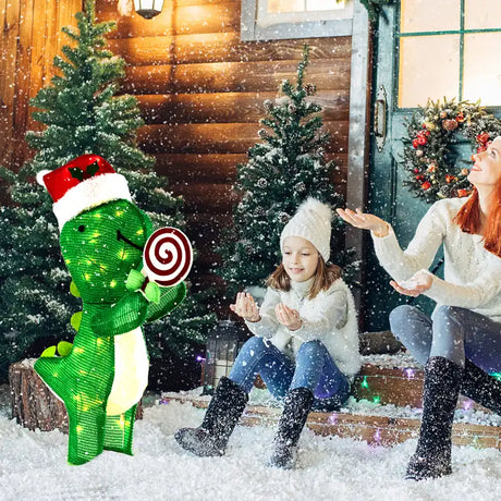 Lighted Dinosaur Christmas Decoration with Warm-White LED Lights