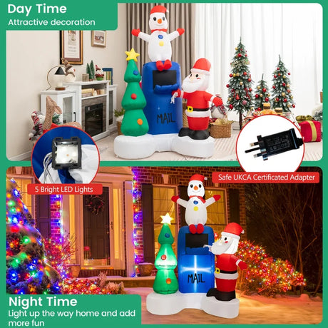 185 CM Christmas Inflatables Lighted Mailbox Santa Claus