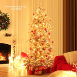 180 cm Artificial Xmas Tree with Flocked Branch Tips Natural Pine Cones Warm White Lights