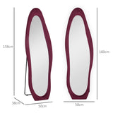HOMCOM Wavy Velvet-Feel Full Length Mirror - Wine Red