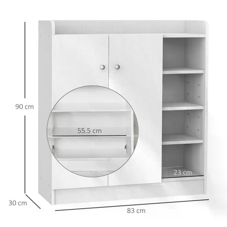 HOMCOM Shoe Storage Cabinet  Two Doors w/ Adjustable 4 Shelves Cupboard Footwear Rack Stand Organiser Hallway White