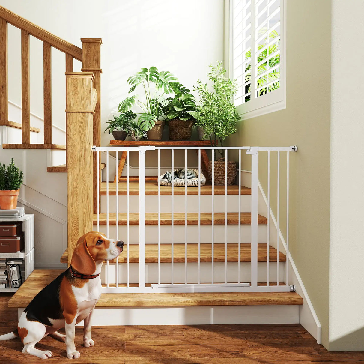 PawHut Dog Gate Pet Safety Gate Stair Barrier Pressure Fit Adjustable 76-82/86-97/101-107 cm, White