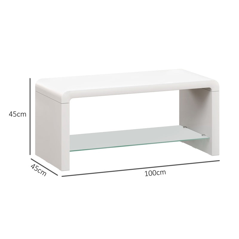 HOMCOM Curved Two-Tier Coffee Table - High Gloss White