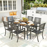 Outsunny 7 Pieces Garden Table and Chairs 6 Seater Outdoor Table and Chairs with Umbrella Hole, for Poolside, Garden, Black