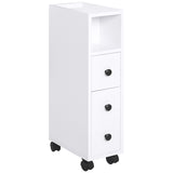 kleankin Slimline Bathroom Storage Unit w/ 2 Drawers 2 Open Compartments Wheels Handles Freestanding Compact Home Office Furniture White