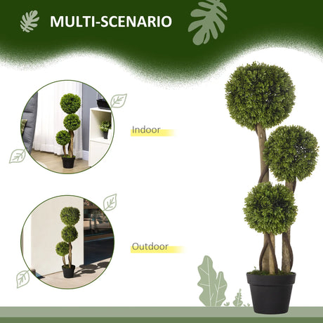 HOMCOM Set of 2 Decorative Artificial Plants, Boxwood Ball Topiary Trees in Pot Fake Plants for Home, Indoor&Outdoor Decor, 90 cm, Light Green