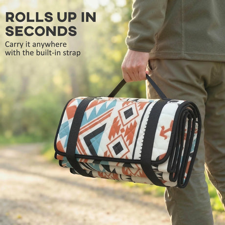 Outsunny Picnic Blanket, 300x200CM Large Beach Blanket Outdoor Picnic Mat with Integrated Strap for Camping, Mix-Colour