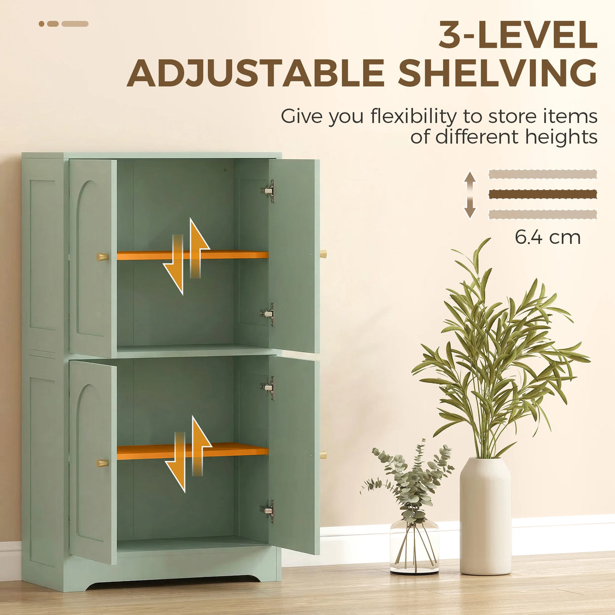 HOMCOM 4-Door Kitchen Storage Cabinet with Adjustable Shelves - Green