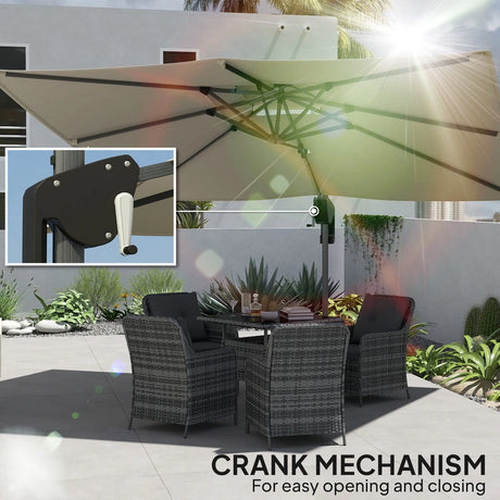 Outsunny 3.7 x 2.7 m Cantilever Parasol w/ 360 Rotation and Easy Tilt Adjustment, Aluminium Hanging Offset Outdoor Umbrella w/ Double Top and Cross Base, UPF50+ Hanging Sun Shade, Grey Wood Effect