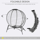 Outsunny Folding Rattan Egg Chair, Freestanding Basket Chair with Cushion, Bottle Holder Bag for Outdoor or Indoor, Grey