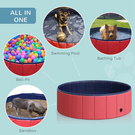 PawHut Foldable Dog Paddling Pool Pet Cat Swimming Pool Indoor/ Outdoor Collapsible Summer Bathing Tub Shower Tub Puppy Washer, Φ 100 x 30H cm, Red