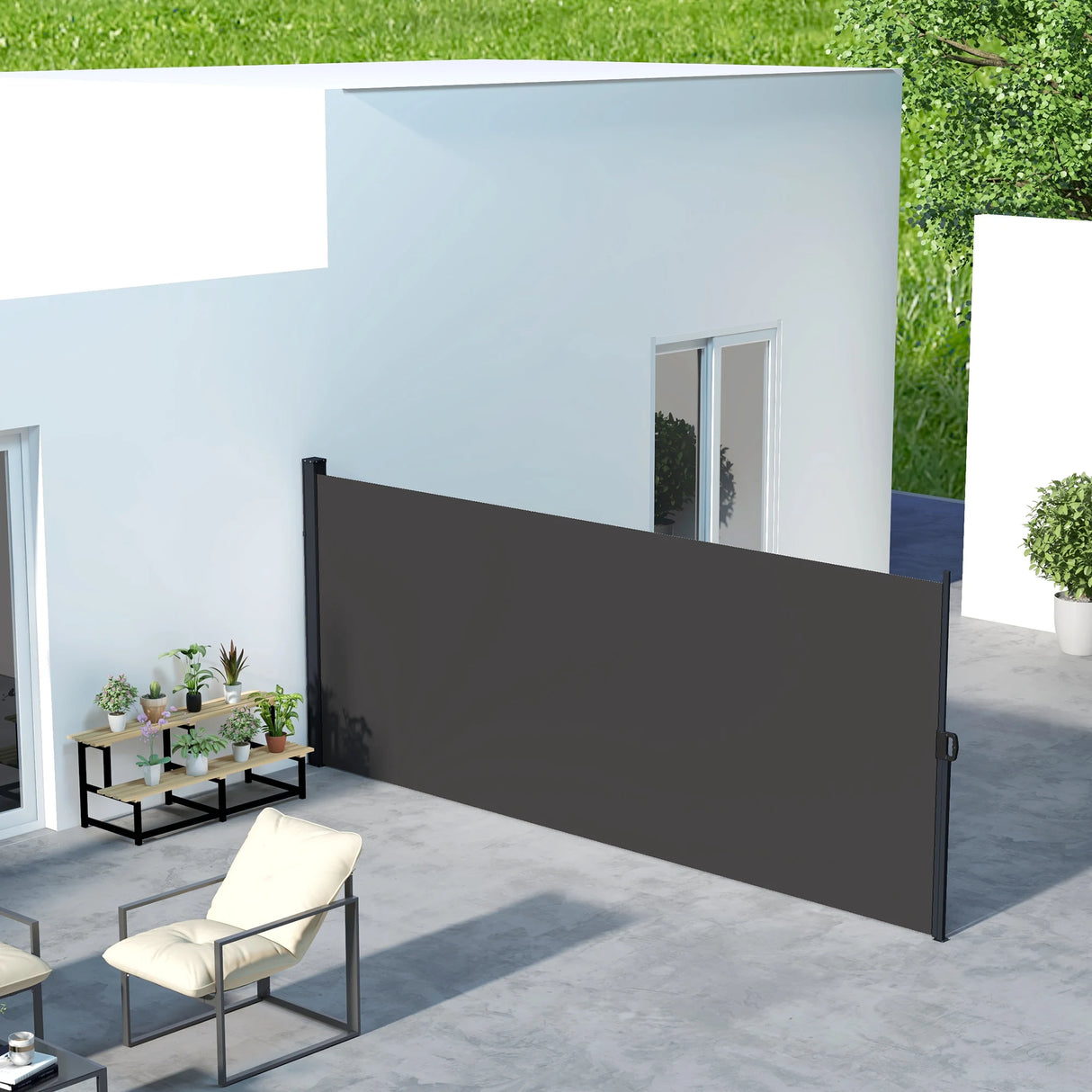 Outsunny Retractable Side Awning, Outdoor Privacy Screen for Garden, Hot Tub, Balcony, Terrace, Pool, 400 x 180cm, Black