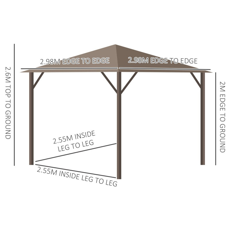 Outsunny 3 x 3(m) Metal Hardtop Gazebo, with Curtains and Accessories - Brown