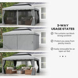 Outsunny 3 x 4m Aluminium Garden Gazebo, Marquee Canopy Shelter Pavilion Party Tent with Nets and Curtains for Garden and Deck, Light Grey