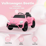 AIYAPLAY Volkswagen Beetle Licensed 12V Ride on Car w/ Remote Control, Suspension Wheels, Soft Start, Lights, Music, Pink