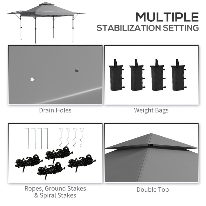 Outsunny 5 x 3m Height Adjustable Pop-Up Gazebo, with Accessories - Grey