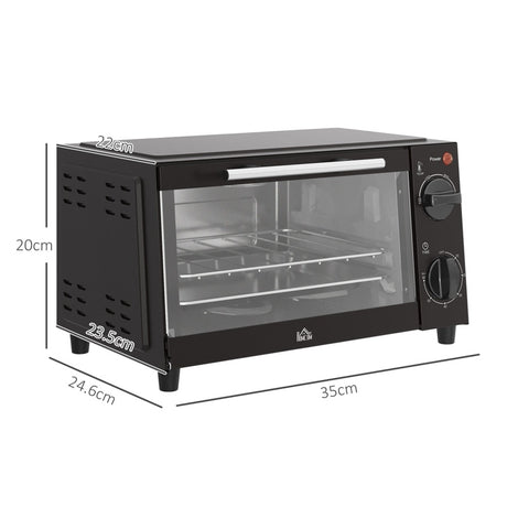 HOMCOM Mini Oven, 9L Countertop Electric Grill, Toaster Oven with Adjustable Temperature, Timer, Dishwasher Safe Baking Tray and Wire Rack, 750W, Black