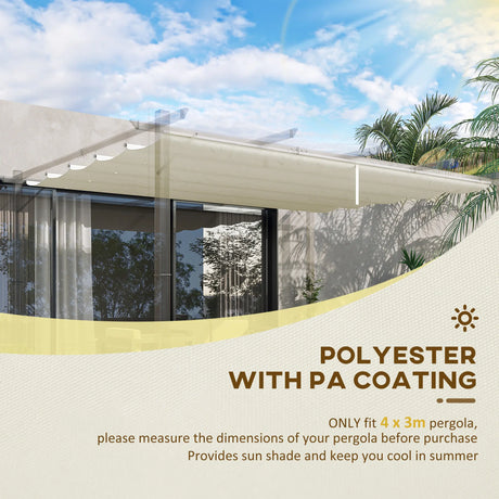 Outsunny Retractable Pergola Cover, 3.5 x 2.6 m Replacement Canopy Fabric for 4 x 3 m Frame, Roof Top Only, Cream White