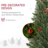 HOMCOM 7ft Pencil Artificial Christmas Tree with Realistic Branches, Red Berries, Auto Open, Green