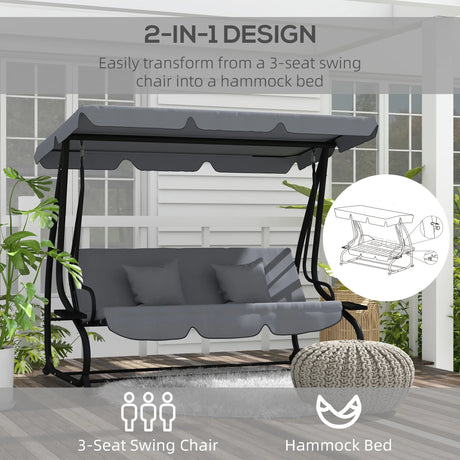 Outsunny Three-Person garden Swing Chair, with Adjustable Canopy - Light Brown
