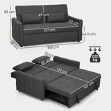 HOMCOM Three-Way Two-Seater Sofa Bed - Charcoal Grey
