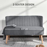HOMCOM Modern Double Seat Sofa Loveseat Couch 2 Seater Compact Sofa Padded Linen Wood Leg Grey
