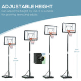 HOMCOM Basketball Hoop Freestanding 255-305cm Hoop Height Adjustable Stand with Backboard Wheels for Teens Adults Black