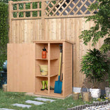 Outsunny Garden Shed Wooden Garden Storage Shed Fir Wood Tool Cabinet Organiser with Shelves 75L x 56W x115Hcm Natural