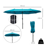 Outsunny 4.6m Double Garden Parasol - Sky Blue