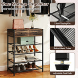 5-Tier Shoe Rack with Wall-Mounted Coat Rack and Hooks-Rustic Brown