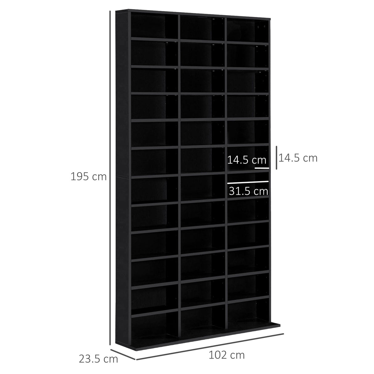 HOMCOM 1116 CD/ 528 DVD Storage Unit, Media Storage Shelf, Wooden Display Unit with Adjustable Shelves, 102 x 195 cm, Black