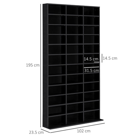 HOMCOM 1116 CD/ 528 DVD Storage Unit, Media Storage Shelf, Wooden Display Unit with Adjustable Shelves, 102 x 195 cm, Black