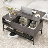 Lift Top Coffee Table with Hidden Compartment and Removable Shelf-Grey