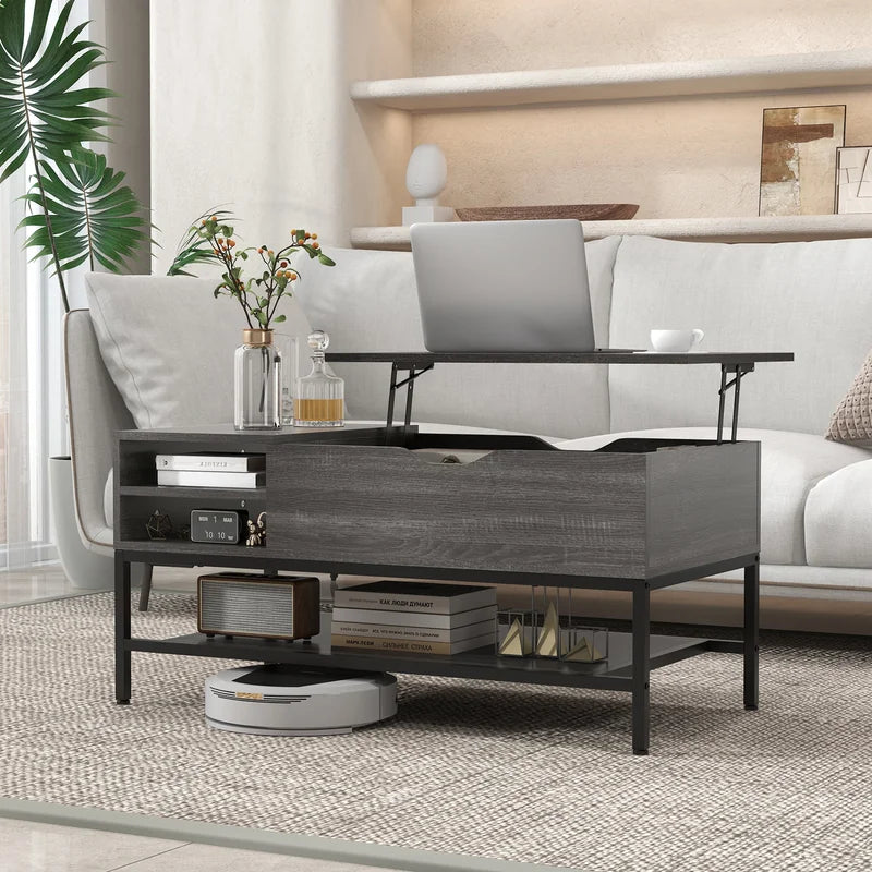 Lift Top Coffee Table with Hidden Compartment and Removable Shelf-Grey