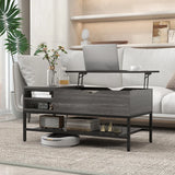 Lift Top Coffee Table with Hidden Compartment and Removable Shelf-Grey