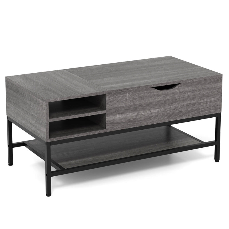 Lift Top Coffee Table with Hidden Compartment and Removable Shelf-Grey