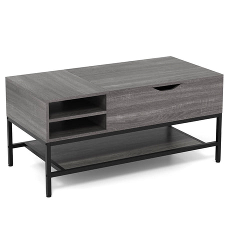 Lift Top Coffee Table with Hidden Compartment and Removable Shelf-Grey