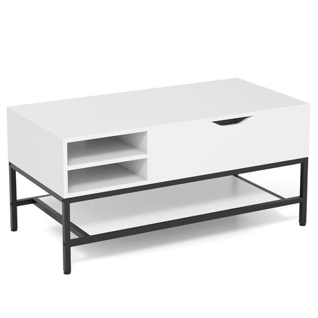 Lift Top Coffee Table with Hidden Compartment and Removable Shelf-White