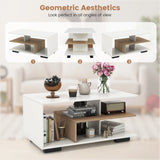 Coffee Table 3-Tier Rectangular Center with L-Shaped Middle Shelf-White