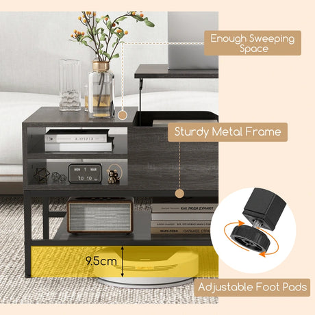 Lift Top Coffee Table with Hidden Compartment and Removable Shelf-Grey