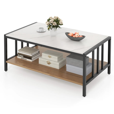 Rectangular Center Table with Sintered Stone Tabletop-White
