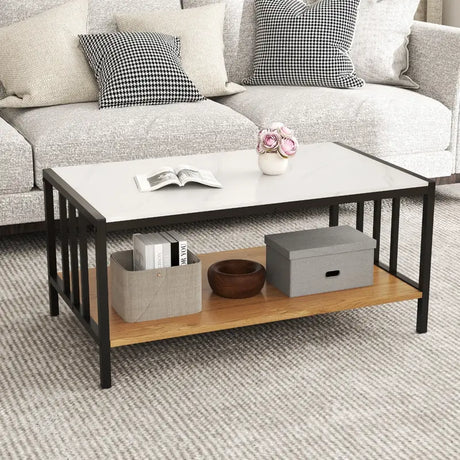 Rectangular Center Table with Sintered Stone Tabletop-White