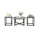 3-Piece Coffee Table Set Round Coffee Table and 2PCS Square End Tables-Gray
