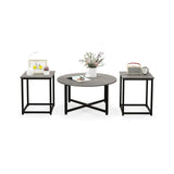 3-Piece Coffee Table Set Round Coffee Table and 2PCS Square End Tables-Gray