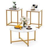 3-Piece Coffee Table Set with Heavy-duty Metal Frame-White