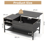 Lift Top Coffee Table with Hidden Compartment and Removable Shelf-Grey