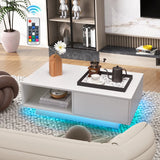 Coffee table with 20 colors LED lights and remote control 95 x 55 x 31 cm White