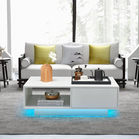 Coffee table with 20 colors LED lights and remote control 95 x 55 x 31 cm White