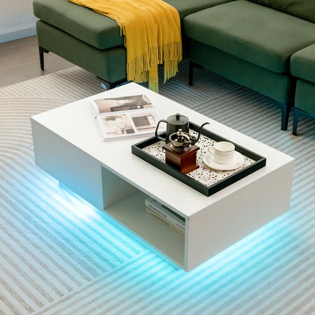 Coffee table with 20 colors LED lights and remote control 95 x 55 x 31 cm White